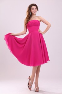 Empire Hot Pink Strapless Ruching Chiffon Prom Dress