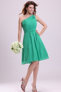 Turquoise Prom Dress With Bowknot And Ruching One Shoulder