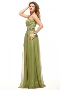 Empire Olive Green Strapless Beading and Ruching Prom Dress