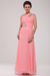 Pink Red One Shoulder Prom Dress with Beading