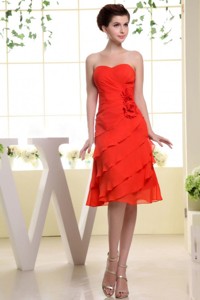 Red Bridesmaid Dress With Hand Made Flowers and Ruffles