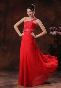 One Shoulder Red Chiffon Prom Dress With Beaded Decorate In Greer Arizona