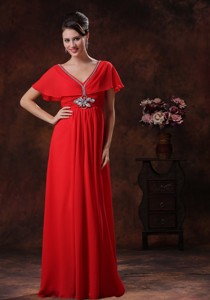 Custom Made Red V-neck Chiffon Prom Dress With Short Sleeves In Kingman Arizona