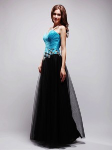 Black And Blue Sweetheart Floor-length Tulle Appliques Prom Evening Dress