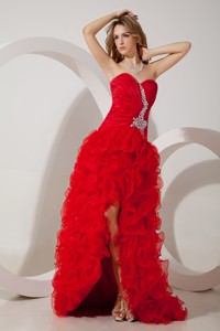 Red Column Sweetheart High-Low Organza Beading Prom / Evening Dress