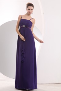 Cheap Purple Straps Sashes Prom Dress Empire Floor-length Chiffon