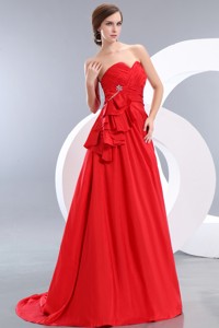 Beautiful Red Prom / Evening Dress Empire Sweetheart Beading Brush Train Taffeta