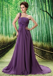 Custom Made Purple One Shoulder Appliques Clarines Prom Dress Beaded Decorate Bust In Formal Evening