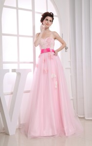 Baby Pink Sweetheart Appliques Organza Prom Dress
