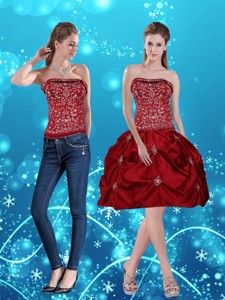 Discount Wine Red Pretty Strapless Prom Dress With Embroidery