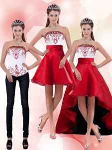 New Style Strapless Knee Length Prom Dress With Embroidery