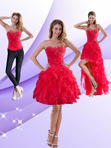 Perfect Strapless Red Prom Dress With Ruffles And Beading