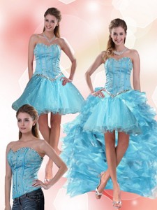 Unique Aqua Blue Sweetheart High Low Prom Dress With Ruffles And Beading