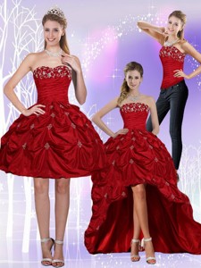 New Style Strapless Wine Red Prom Dress With Embroidery
