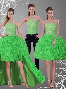 New Style Spring Green Strapless Prom Dress With Beading And Ruffles
