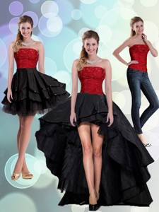 Discount Strapless Beading Prom Dress In Red And Black