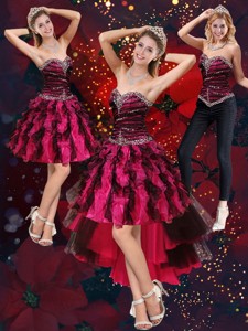 New Style Multi Color High Low Sweetheart Prom Dress With Beading And Ruffles