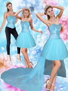 Unique High Low Sweetheart Beading Prom Dress In Baby Blue