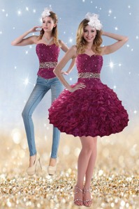 Romantic Beading And Ruffles Prom Dress In Wine Red