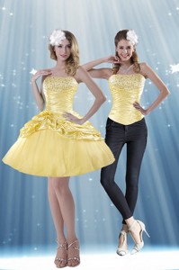 Delicate Strapless Beading And Pick Ups Dama Dress In Yellow