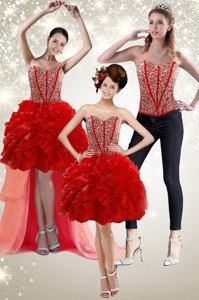 New Style Red Prom Dress With Beading And Ruffles