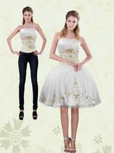 Pretty Strapless Knee Length White Prom Dress With Appliques