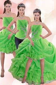 Exclusive Strapless Spring Green Prom Dress with Appliques and Ruffles