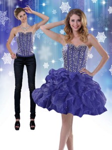 Modest Sweetheart Royal Blue Prom Dress With Beading And Ruffles