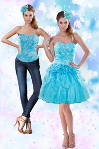 Appliques And Pick Ups Strapless Prom Dress In Baby Blue