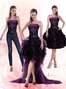 Multi Color Beading And Ruffles Strapless Knee Length Prom Dress
