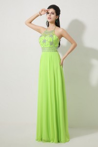 Pretty Halter Top Beaded Prom Dress In Spring Green