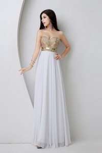 Beautiful Empire Sequined White Prom Dress With Beading