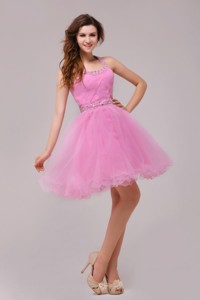 Rose Pink Halter Top Beading and Ruching Prom Dress