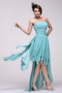 Empire Auqa Blue High-low Prom Dress With Beading