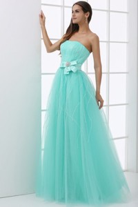 Baby Blue Strapless Sash Beading Tulle Prom Dress