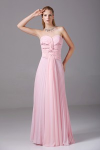 Beading And Ruching Decorate Bodice Pink Chiffon Floor-length Prom Dress