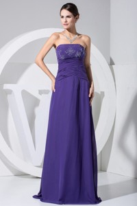 Beading And Ruch Decorate Bodice Purple Prom Dress Floor-length