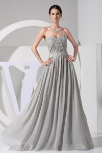 Appliques With Beading Decorate Bodice Grey Chiffon Floor-length Sweetheart Neckline Prom Dress