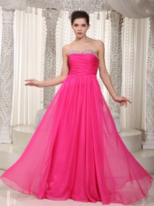 Hot Pink Empire Sweetheart Floor-length Chiffon Beading Prom / Party Dress