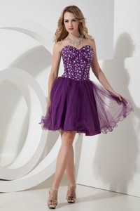 Purple Princess Sweetheart Beading Short Prom Dress Knee-length Organza