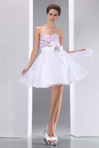 Sweet White Sweetheart Beading Short Prom Dress Mini-length Taffeta And Chiffon