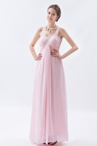Baby Pink Empire One Shoulder Prom Dress Chiffon Beading Floor-length
