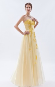 Light Yellow Princess Sweetheart Prom Dress Embroidery Tulle Floor-length