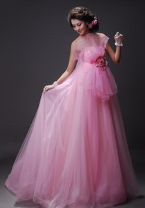 Albert Lea Hand Made Flower Decorate Bust Tulle Baby Pink Beading Floor-length Prom / Evening Dress