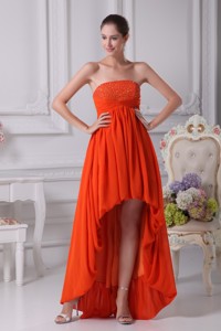 High Low Pleating Prom Dress With Beaded Strapless Neckline