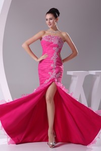 High Low Strapless Slit Prom Gowns with Ruffled Layers Brush Train