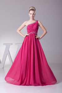 Diamonds Decorated Column Long Chiffon Prom Dress In Hot Pink