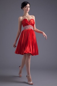 Red Princess Sweetheart Beading Taffeta Knee-length Prom Dress