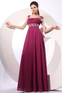 Empire Purple Straps Beading Chiffon Floor-length Prom Dress