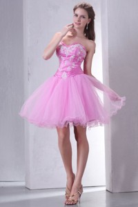 Sweetheart Rose Pink Short Organza Mini-length Prom Dress with Appliques